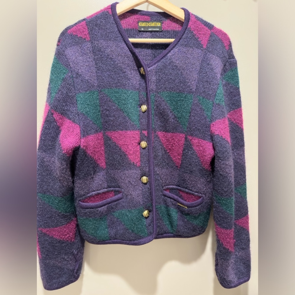 SOLD Used Vintage Geiger Wool Sweater Cardigan Gold Button 38 Medium